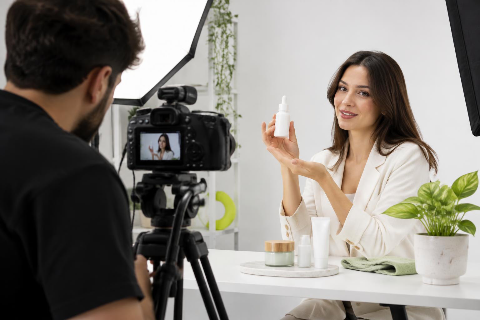 Filming a product demonstration for an advertising campaign